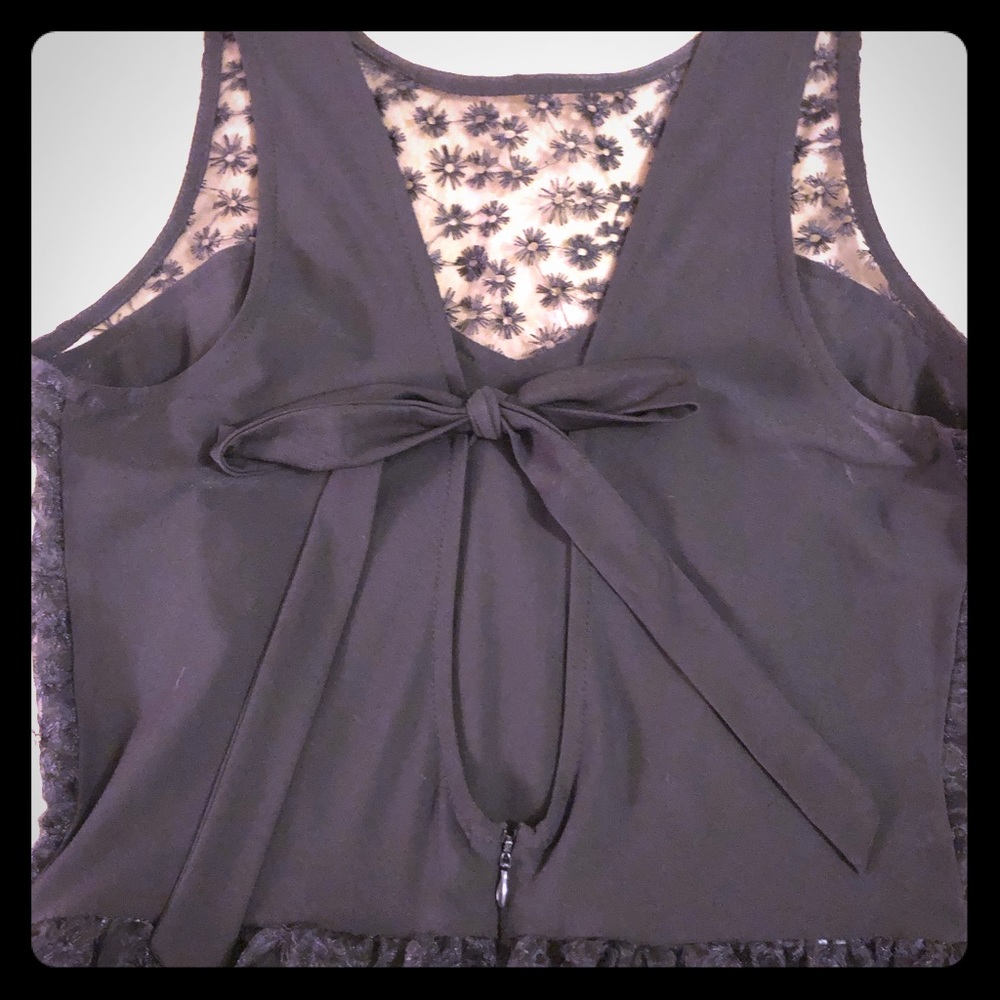 Super cute black lace overlay cocktail mini dress!